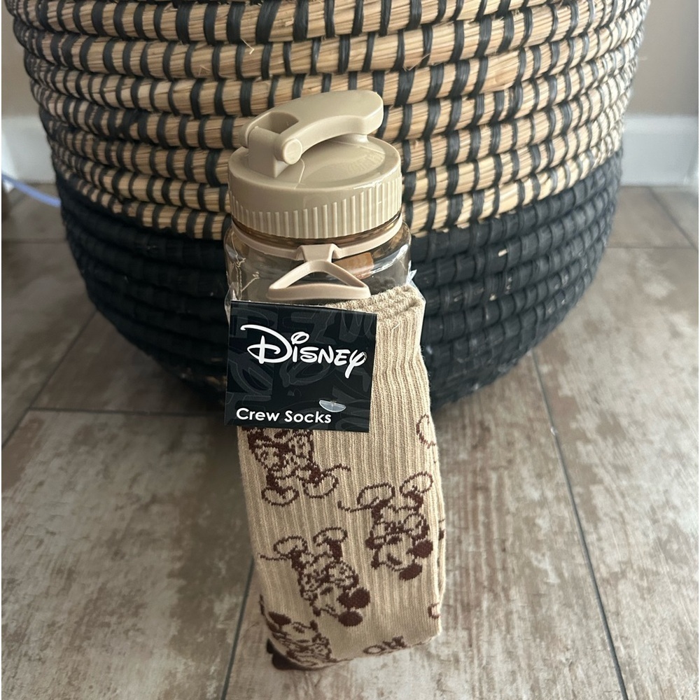 Tan Water Bottle with Measurement Markings and Strap